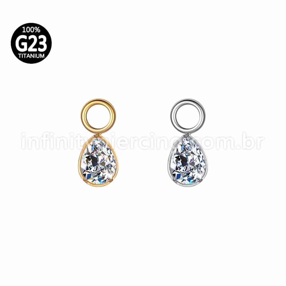 Pingente Para Piercing Titânio Gota Zircônia Cravejada